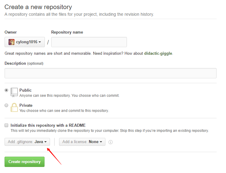 Github 自动创建指定的 .gitignore